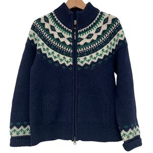 Navy Blue and Cream Women's Sweater